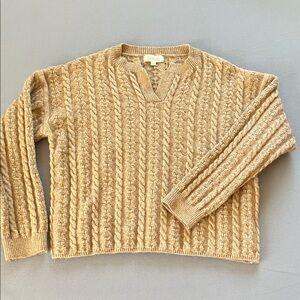 Listicle Women’s Chunky Camel V-Neck Cable Knit Sweater Size L